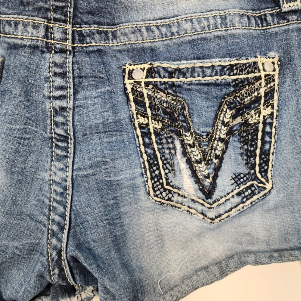 VIGOSS Heritage Fit Frayed Hem Embellished Denim‎ Shorts S 12 Thick Stitch - Picture 9 of 10